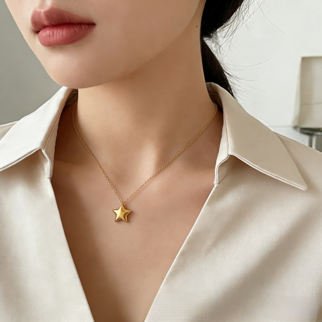 여성 티타늄스틸 18K 골드 도금 목걸이 알레르기 방지 탈색 방지 여성용 티타늄 스틸 목걸이 1P