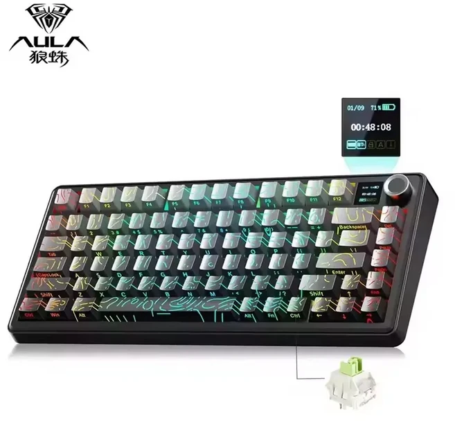 AULA F75 MAX 게이밍 기계식 키보드 75% 유선/블루투스/2.4G 핫스왑 RGB e스포츠 키보드 TFT 스크린 포함 P, 04 Black contour lines