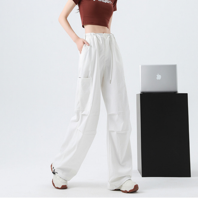 바이일이오 봄 가을 여성 파라슈트 밴딩 투웨이 카고 와이드 밴딩 팬츠