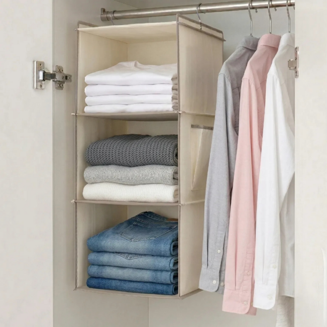 아르벤 공간 확장 다층 수납 옷장 걸이식 수납함, 1개, 베이지