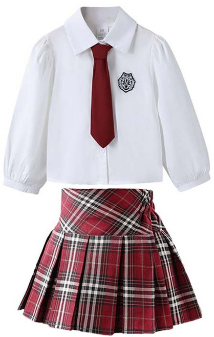크리스탈하우스 아동 봄 가을 간절기 여아 스쿨룩 흰셔츠 레드 체크 치마 상하세트 CE027