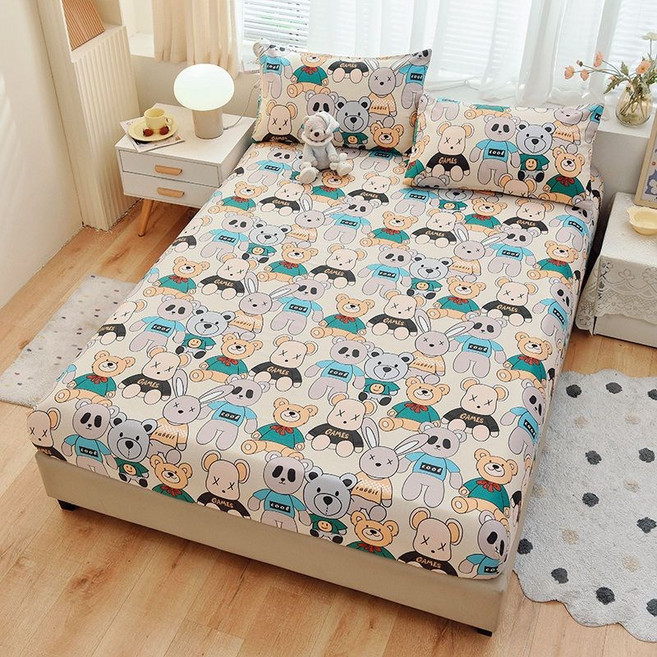 兒童床床笠 床笠 兒童床墊套 純棉全包單件 嬰兒床床單, 塗塗米黃 秋冬加厚款 ,60*110 厚3-9cm, 1個