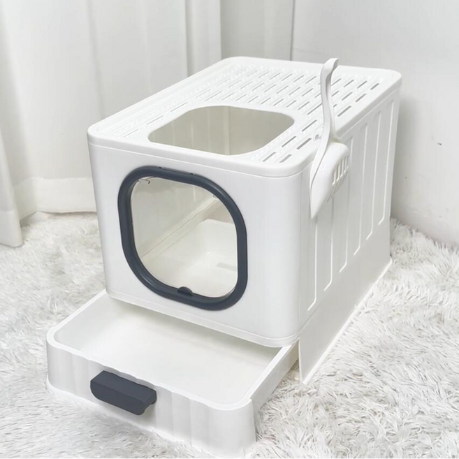 BingoPaw 고양이 화장실 대용량 뚱냥이 배변실 서랍식 디자인 모래삽 세트 35.8x48.3x38.8cm, 1개