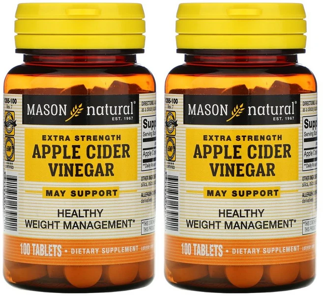 Mason Natural Extra Strength Apple Cider Vinegar 메이슨 네츄럴 엑스트라 스트렝스 애플사이다비니거 100정 2병 프리폼 - 쿠팡