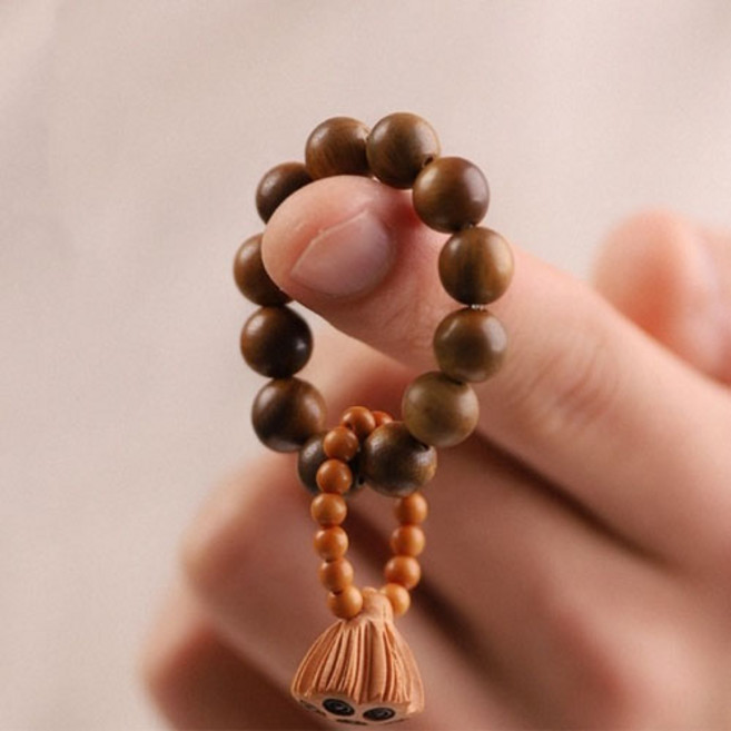 소원성취 행운 금전운 불교 풍수 인테리어 박달나무 구슬 연꽃 미니 손가락 염주 A1808, 1개