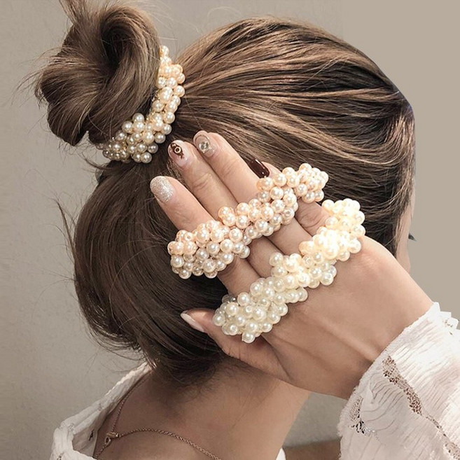 [츄츄스] 머리끈 진주린 (HA041)_(머리끈 헤어끈 포니테일 머리방울 헤어집게 머리띠 헤어밴드 헤어핀)