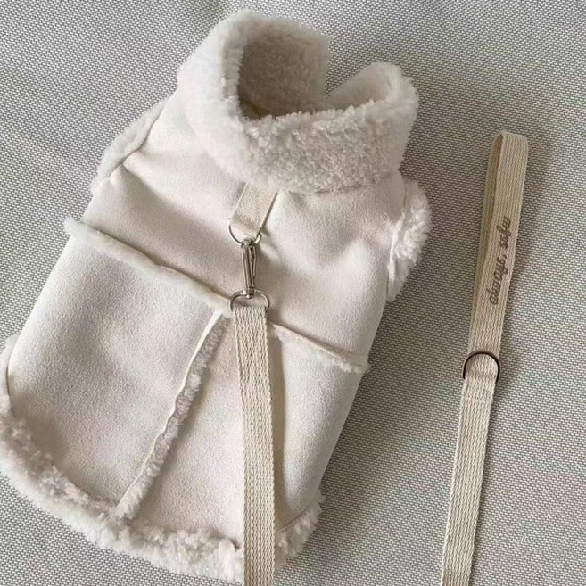 해피유통 가을 겨울 견인기모 강아지 옷 겨울옷 소형견 고양이 패딩 GJL002, 화이트, M, 1개