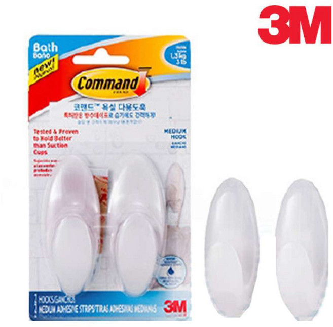 3M COMMAND 자국 없는 양면테이프 후크 막대 봉걸레 거치대, 1개