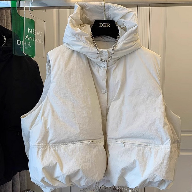 COSYEVNO 겨울 패딩 조끼 여성 후드 하이넥 도톰 베스트 캐주얼 오버핏