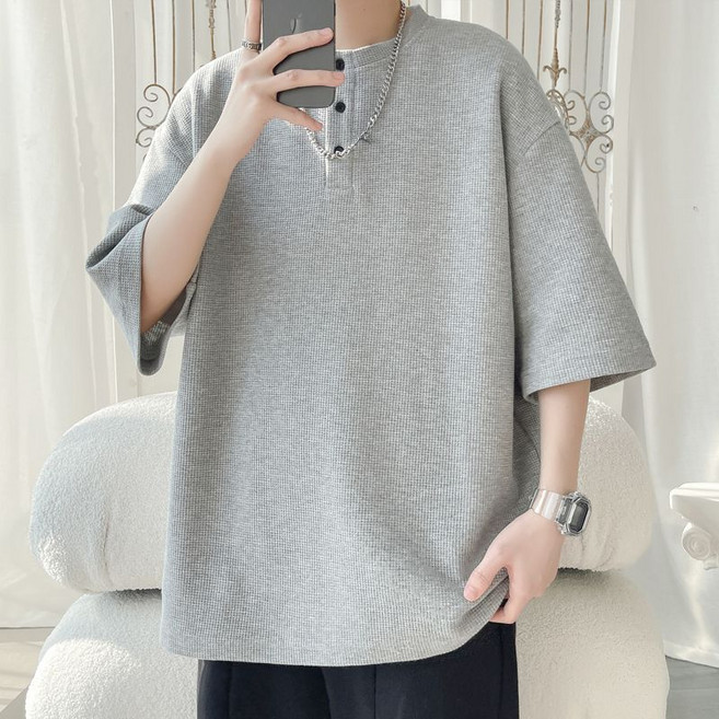 素色亨利領短袖T恤