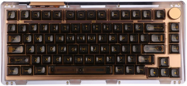 KiiBOOM 업그레이드 크리스탈 개스킷 장착 USB-C 무선 핫 스왑 기계식 키보드 유선 블루투스 5.0 2.4GHz, 01 Clear Black