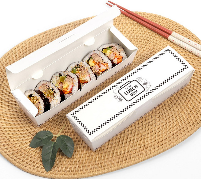 런치 박스 종이 도시락 긴한줄 소 소량 김밥 음식 포장, 1개, 50개