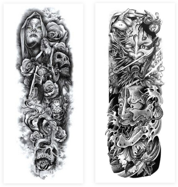 고릴라 긴팔 타투 스티커 문신 이레즈미 대형, 혼합 2종 (세트C), 1세트