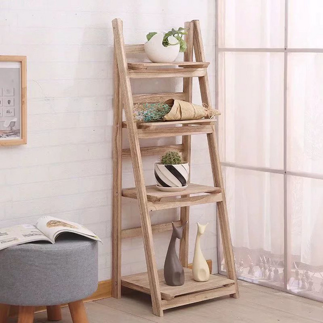 원목 선반 사다리 목재 나무 카페 빈티지 소품 다용도실 팬트리 선반장 다용도 수납 베란다, 1단, 4단 라이트 로스티드