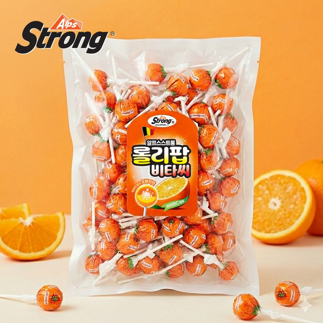 알프스스트롱 롤리팝비타씨 대용량 오렌지맛 막대사탕 100개입, 1개, 1kg