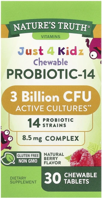 Nature's Truth Just 4 Kidz 츄어블 프로바이오틱-14 천연 베리 30억CFU 30정 츄어블, NaturesTruthJust4Kidz츄어블프로바이오틱, 1개 - 쿠팡