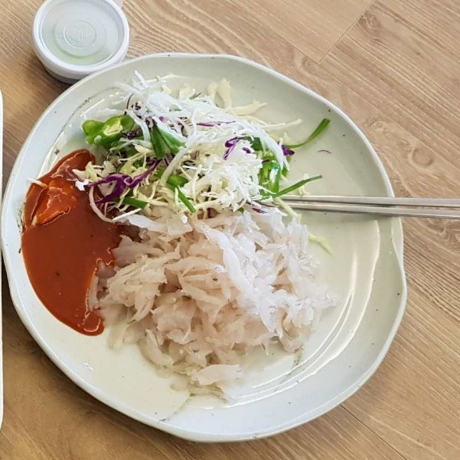 동해안 물가자미회 미주구리회 세꼬시 물회 무침 500g (야채 초장 참기름 포함), 1개, 원물 500g (손질후 250g 내외)