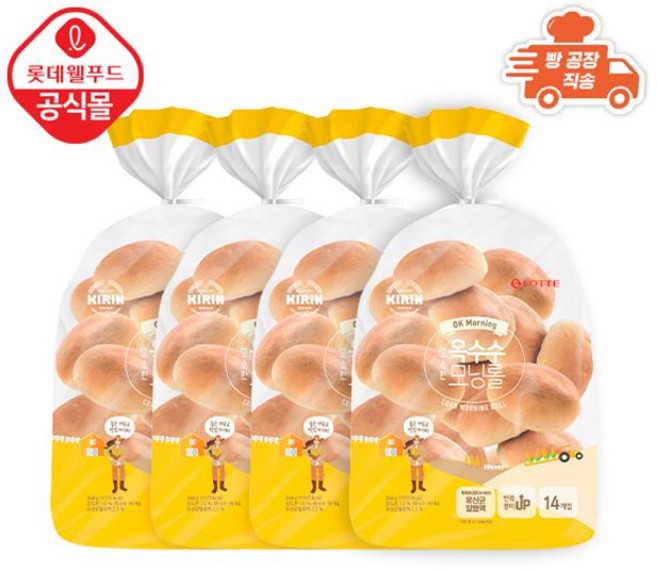 롯데 기린이네 유산균 발효 옥수수 모닝롤 빵, 4개, 360g