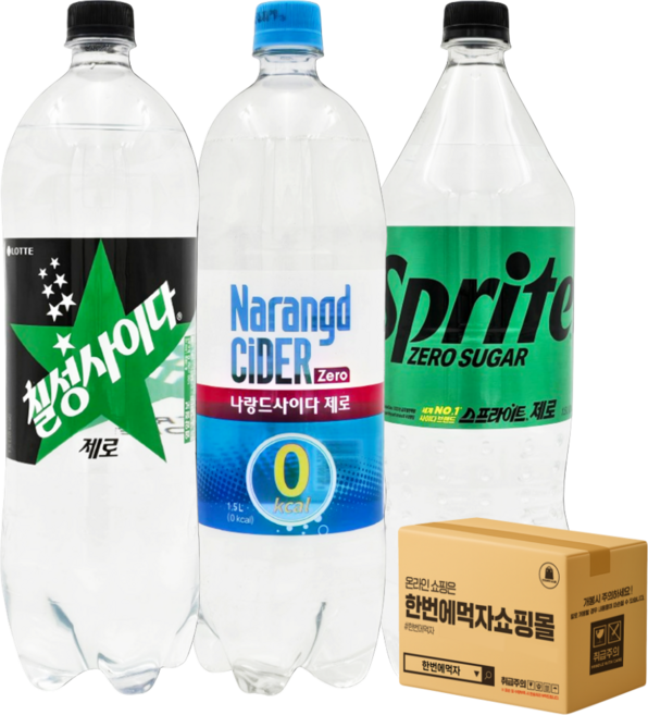 [한번에먹자] 제로사이다 세트 1.5L 칠성사이다 제로 + 나랑드사이다 제로 + 스프라이트 제로 혼합3pet
