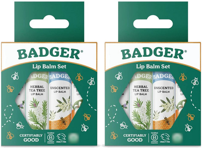 BADGER 經典款護唇膏4入組合, 高山薄荷 + 草本茶樹 + 無香原味 + 柑橘, 4.2g, 8支
