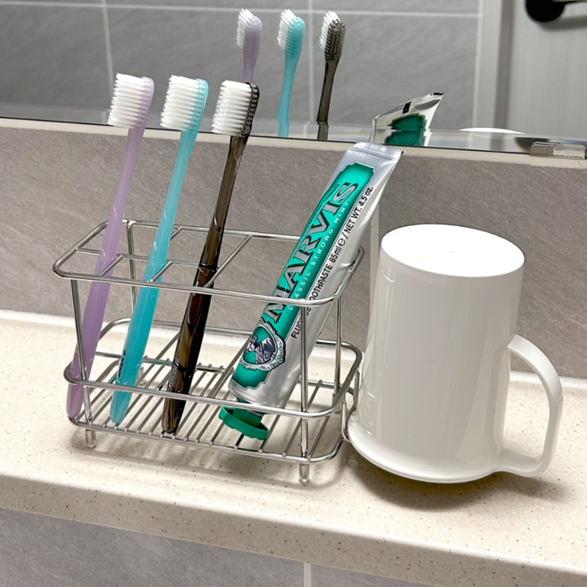 리빙하우 욕실 스텐 칫솔꽂이 물빠짐 칫솔 거치대 6구, 실버, 1개