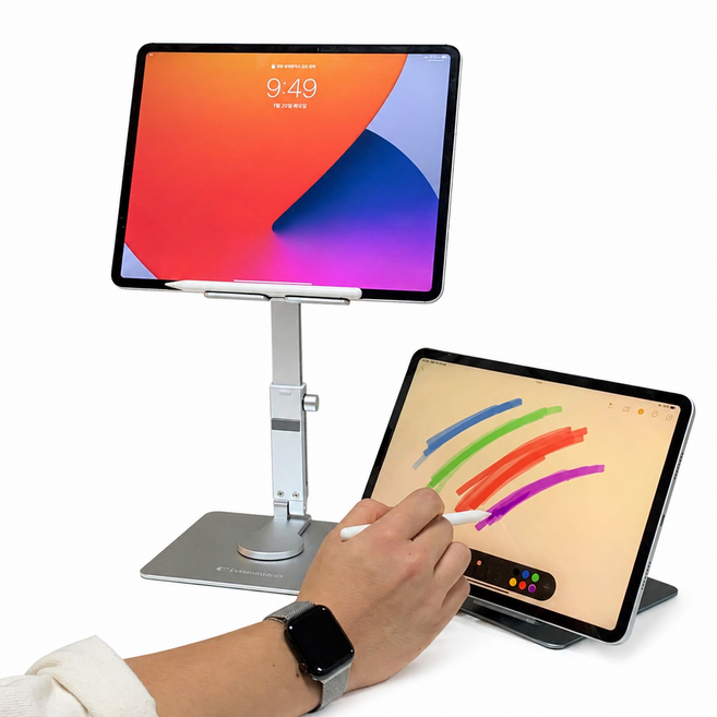 이코노미쿠스 각도조절 휴대용 아이패드 필기 태블릿 거치대 스탠드, 실버, 1개