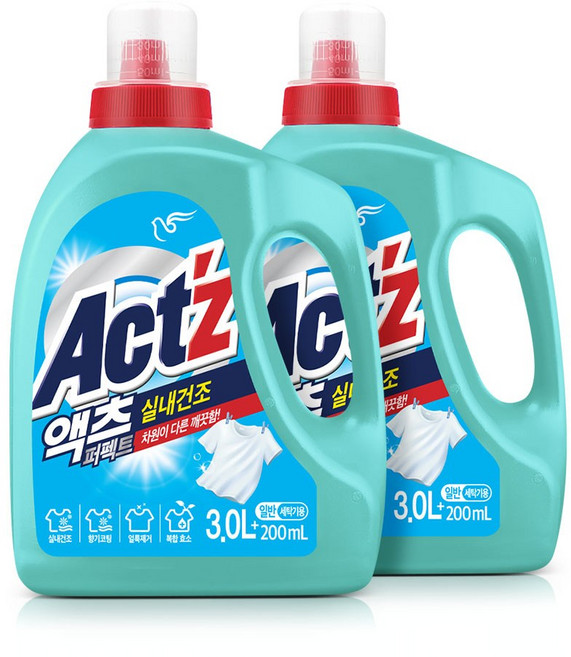 액츠 퍼펙트 실내건조 일반용 프레시 플로럴향 액상세제 본품, 3.2L, 2개