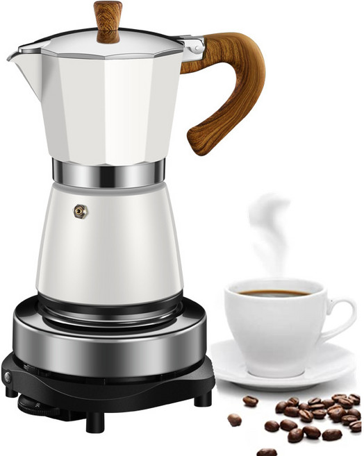 모카포트 미국 수제 커피 포트 추출 커피 필터 컵 팔각형 전기 커피 휴대용 모카포트, 흑색가열로, 라지 사이즈