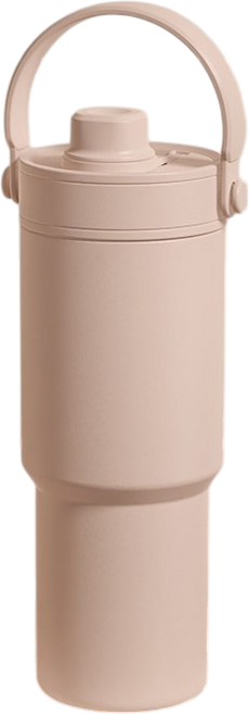 大容量陶瓷內膽保溫杯 附提手及伸縮吸管 保溫保冷兩用時尚便攜水杯, 櫻花粉, 1個, 735ml