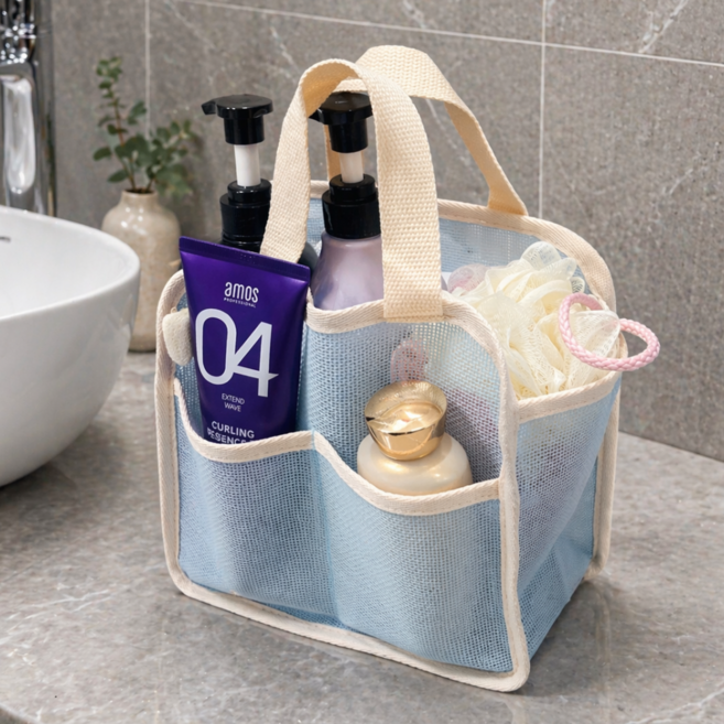 심플딤플 메쉬 목욕 파우치 물빠지는 샤워 수영장 가방, 메쉬 블루