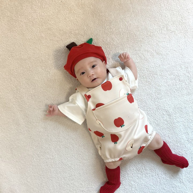 귀여운아기옷 유아여름코디 아동복 유호랑 네오 사과슈트or멜빵바지 4계절용