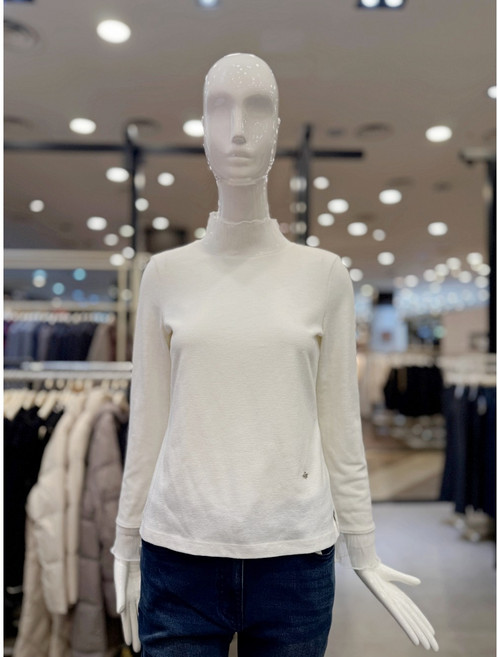 크로커다일레이디 넥 소매 매쉬 배색 솔리드 반넥 티셔츠 CLESTS109