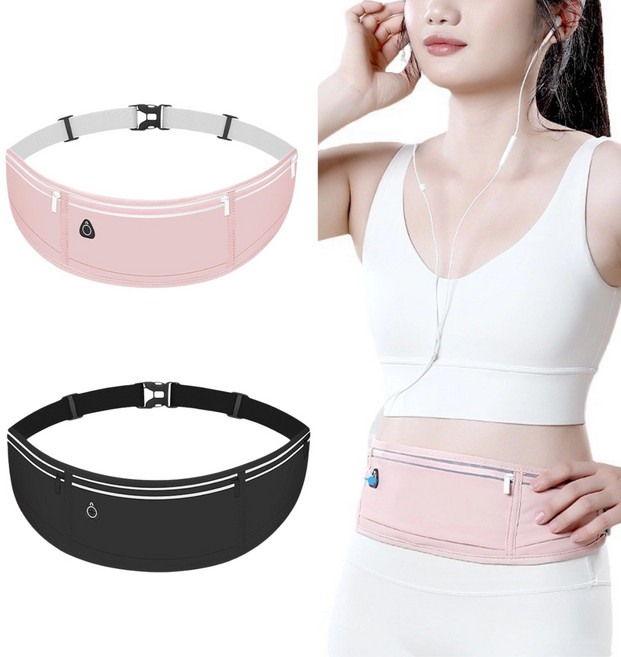 SERENDI 초경량 스포츠 러닝벨트 1+1 힙색 웨이스트백, 블랙+핑크, 1개