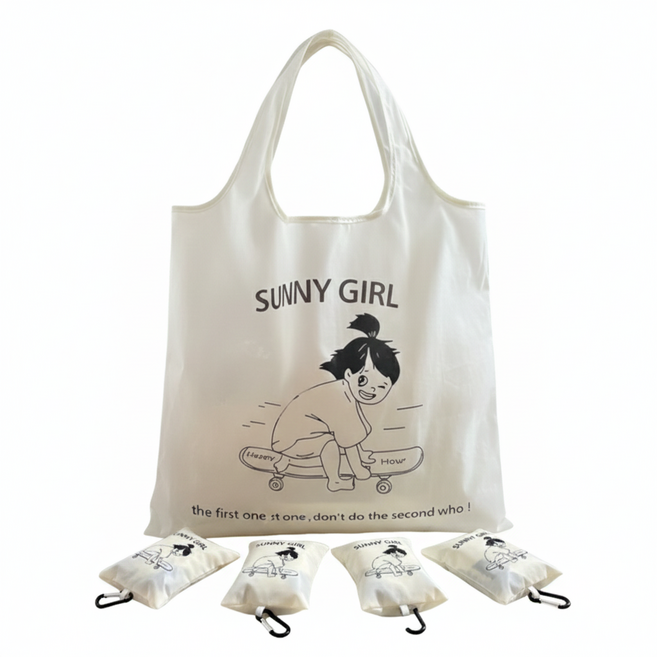 휴대용 접이식 장바구니 5개1세트, 5개, 아이보리