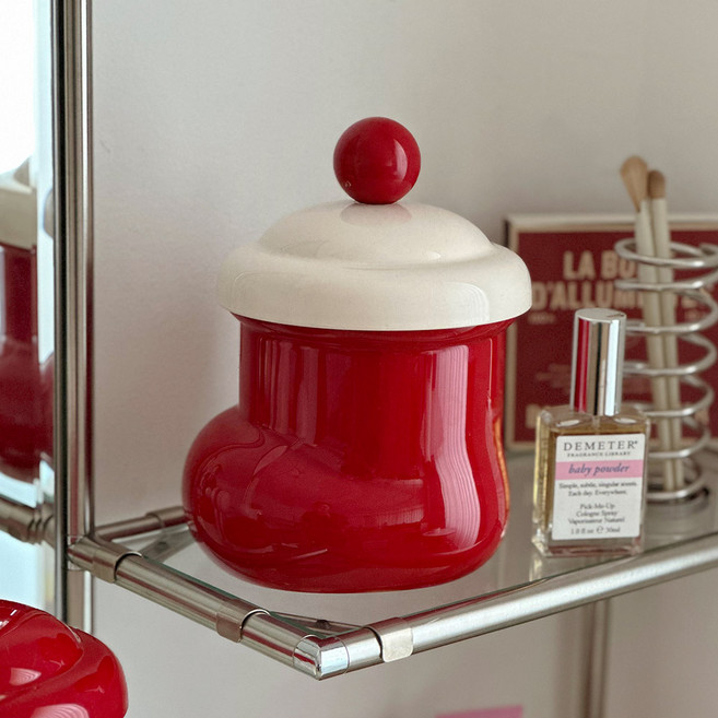 이이공브이샵 봉봉 부츠 미니휴지통 화장대 책상 흡착식 벽걸이 휴지통, 레드