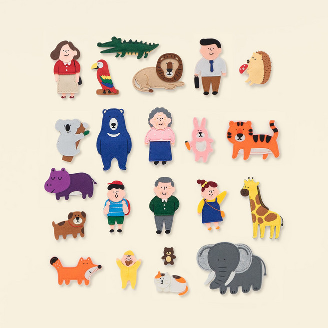 노리터 펠트자석 가족&동물 2종 세트 유아학습 자석교구, 1개