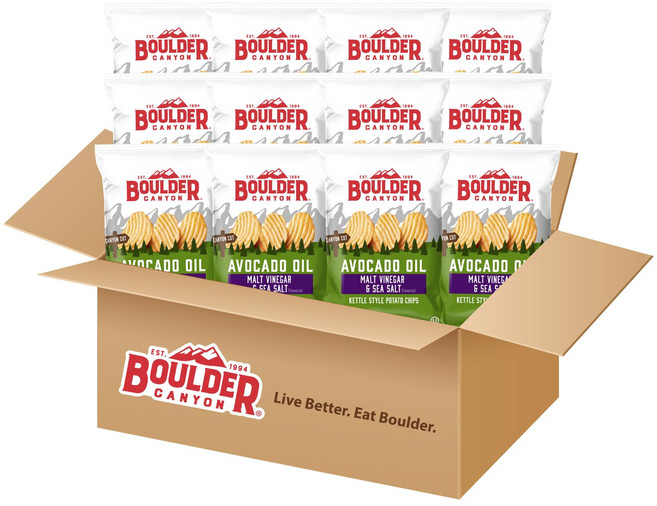 볼더 캐년 케틀 조리 감자 칩 100% 아보카도 오일로 조 Boulder Canyon Kettle Cooked Potato Chips Wavy Cut 5.25 oz. Bag Co, N/A, 5.25온스(12개들이 팩), 1개