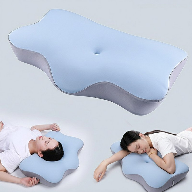 인체공학 메모리폼 경추베개 옆잠 뒤잠 목편안 수면베개, 하늘색, 1개