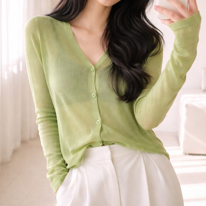 nanalshop 44-99 오버핏 여성 시스루 가디건 여성 봄 여름 가을 레이어드 얇은 가디건