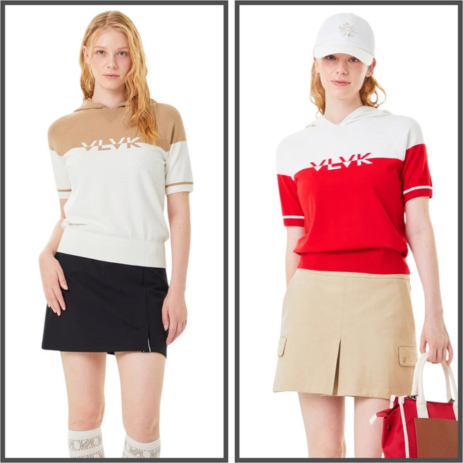 볼빅 24FW 가을 여성 블럭킹 반팔 후드 스웨터 VLKTO801