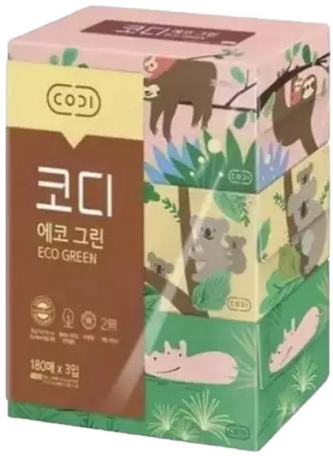 코디코디 코디 그린 미용티슈 각티슈 180매 3입 (42929017), 3박스