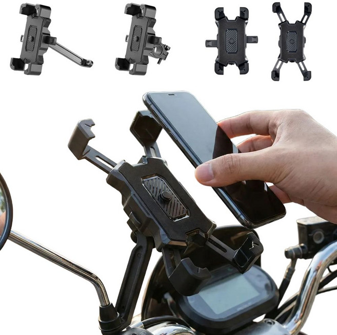 말랑버튼 오토바이 원터치 스마트폰 거치대 자전거 충격흡수, 핸들바형, 블랙