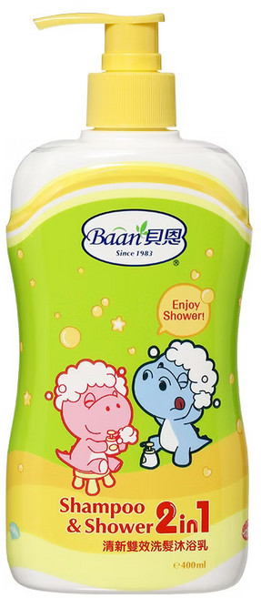 德國 Baan 貝恩 清新雙效洗髮沐浴乳 溫和不刺激 呵護寶寶嬌嫩肌膚, 400ml, 1瓶