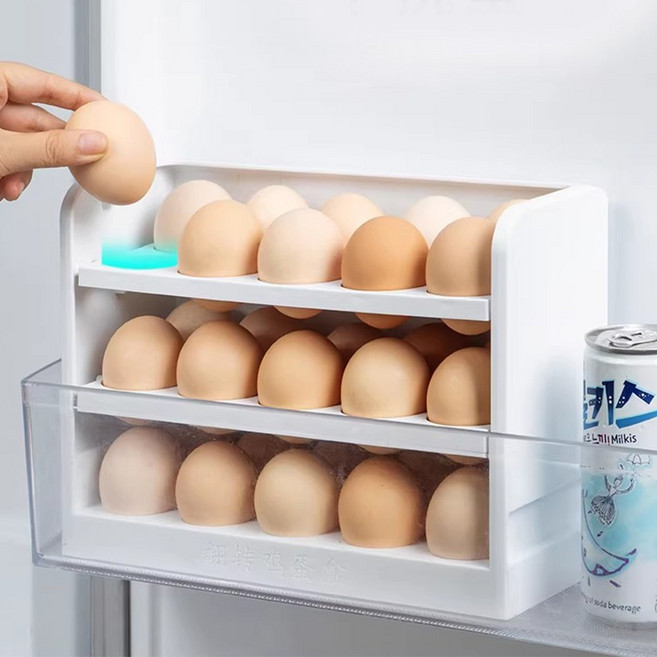 Heapsion 계란 보관 케이스 냉장고 측문용 원추형 홈 충격방지 수납함 3단 30구, 1개, 흰색