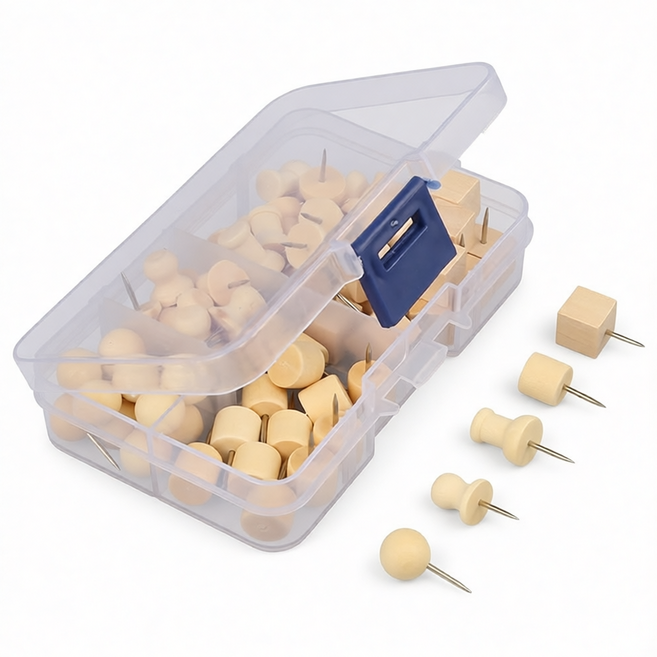實木圖釘 工字釘大頭針 美工釘圖釘夾 毛氈軟木板佈置釘 辦公用品手作材料, 1個, 40個釘套裝, 40個裝