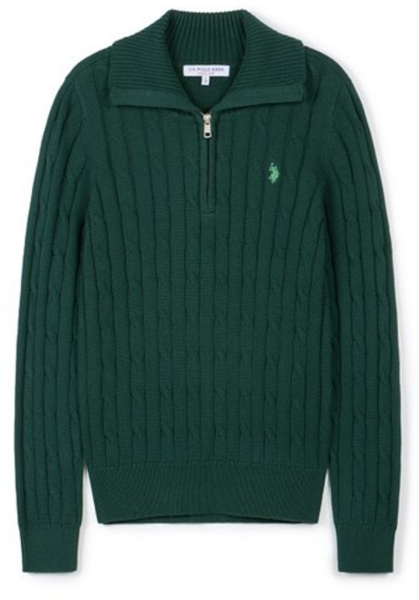 [U.S. POLO ASSN.] 여성 케이블 하프집업니트_딥그린