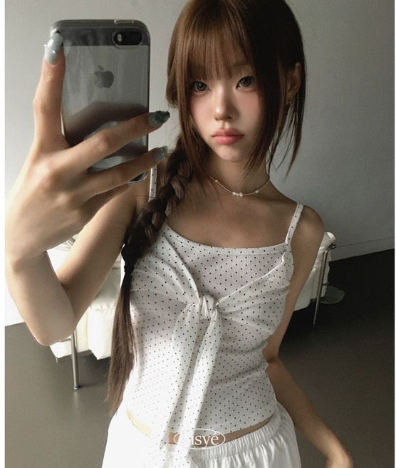 [러블리/레이어드필수] 루델 도트 리본 꼬임 끈 나시 슬리브리스 - 4color