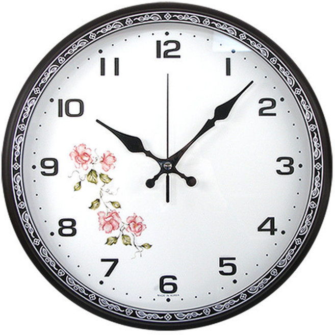 국산 무소음 벽시계/클래식 34cm 무음벽시계/엔틱벽시계 넝쿨 장미 대형벽시계 거실시계 학교 병원 관공서 우체국소포발송, 넝쿨_다크브라운