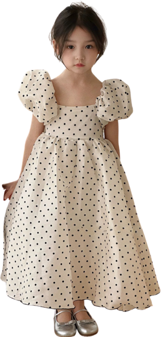 삐삐네옷가게 여아용 키즈 어린이 샤인 퍼프 도트 프린세스 드레스