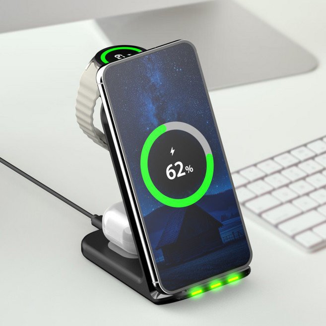 디제로큐 PD15W 3in1 23W 고속 무선충전기 멀티 거치대 고속충전기, 갤럭시워치전용, 블랙, 1개